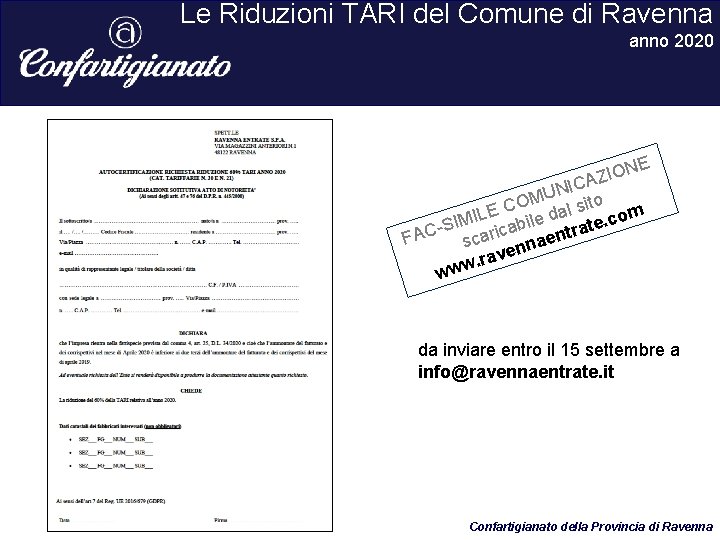 Le Riduzioni TARI del Comune di Ravenna anno 2020 NE O I Z CA