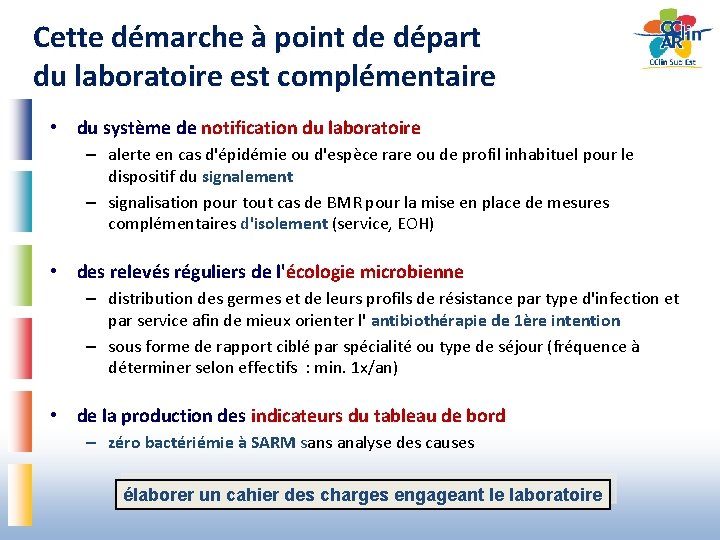 Cette démarche à point de départ du laboratoire est complémentaire • du système de