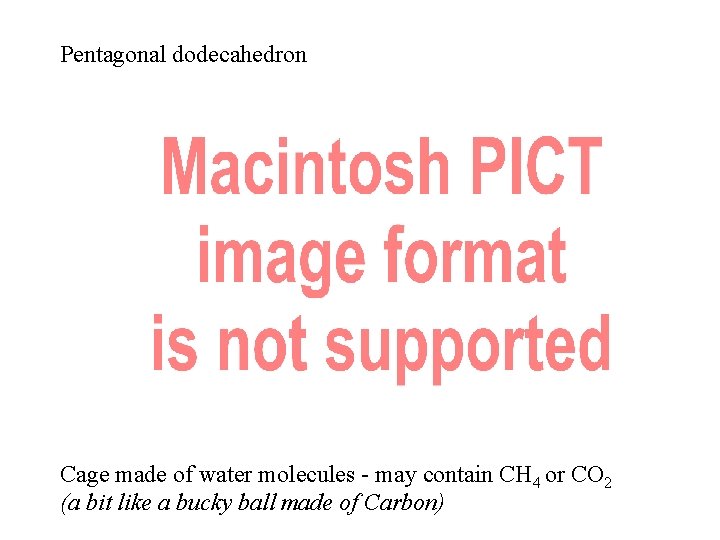 Pentagonal dodecahedron Cage made of water molecules - may contain CH 4 or CO