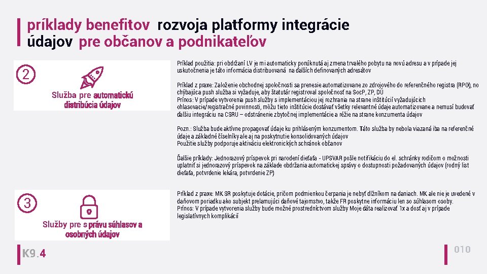 príklady benefitov rozvoja platformy integrácie údajov pre občanov a podnikateľov Príklad použitia: pri obdržaní