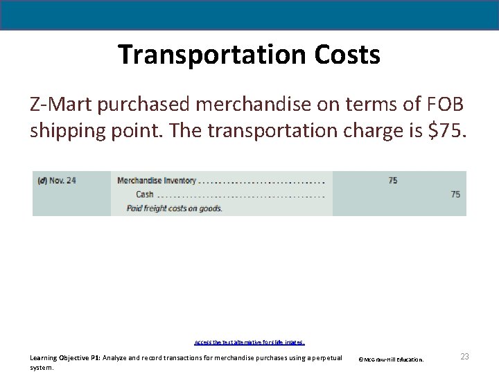 Transportation Costs Z-Mart purchased merchandise on terms of FOB shipping point. The transportation charge