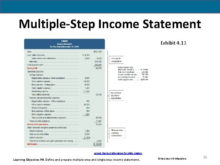 Multiple-Step Income Statement Exhibit 4. 13 Access the text alternative for slide images. Learning