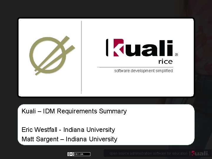 software development simplified Kuali – IDM Requirements Summary Eric Westfall - Indiana University Matt