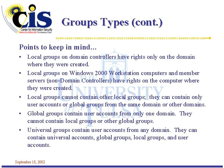 Local Server Groups Introduction to Windows 2000 Server Components Ryan Larson