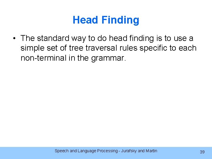 Head Finding • The standard way to do head finding is to use a