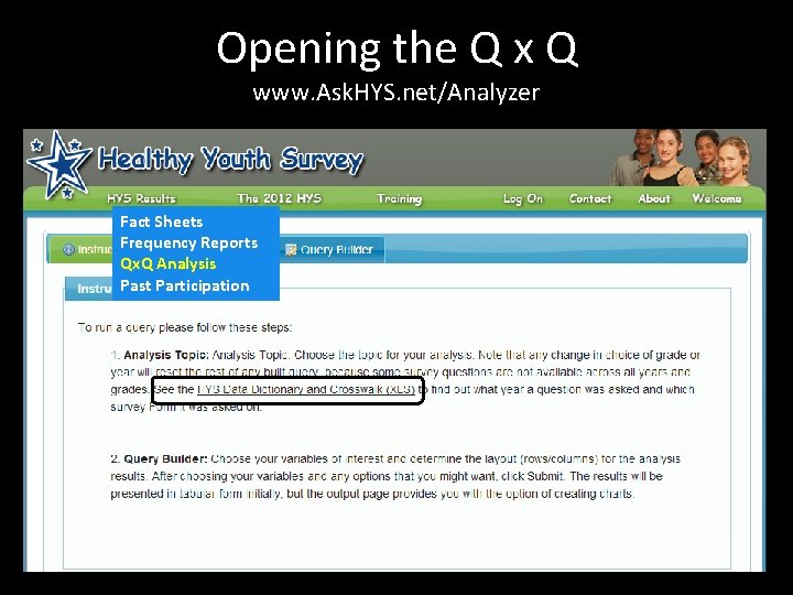 Opening the Q x Q www. Ask. HYS. net/Analyzer Fact Sheets Frequency Reports Qx.