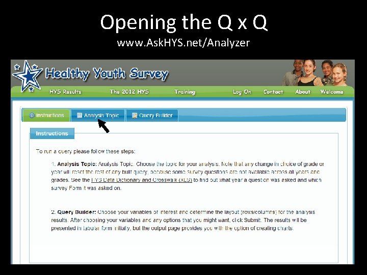 Opening the Q x Q www. Ask. HYS. net/Analyzer 