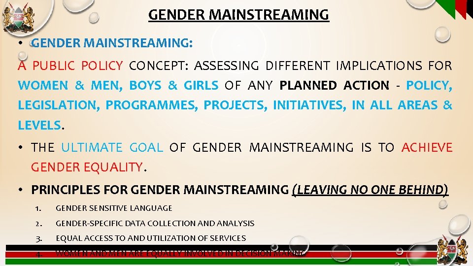 GENDER MAINSTREAMING • GENDER MAINSTREAMING: A PUBLIC POLICY CONCEPT: ASSESSING DIFFERENT IMPLICATIONS FOR WOMEN