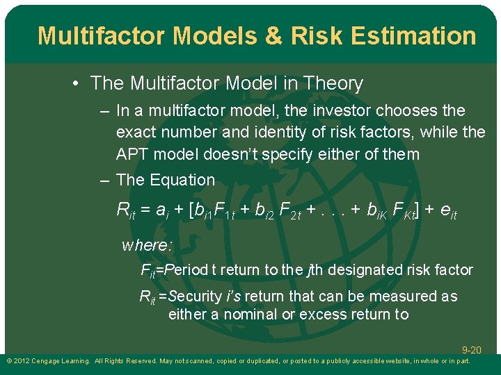 Multifactor Models & Risk Estimation • The Multifactor Model in Theory – In a
