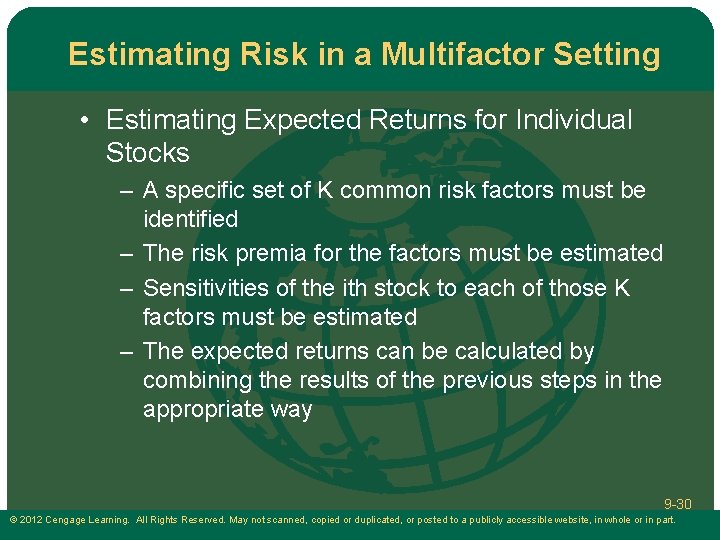 Estimating Risk in a Multifactor Setting • Estimating Expected Returns for Individual Stocks –