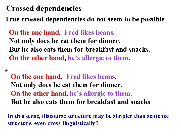 Crossed dependencies True crossed dependencies do not seem to be possible On the one