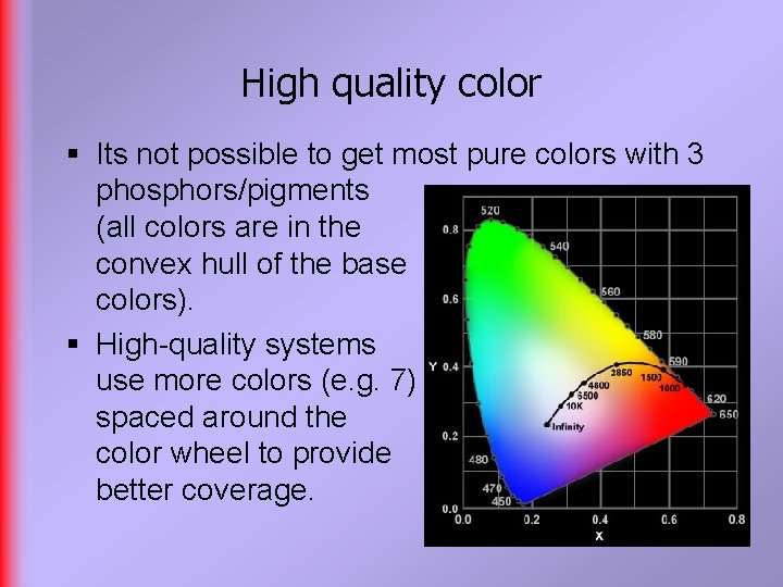 High quality color § Its not possible to get most pure colors with 3