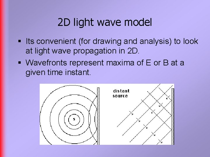 2 D light wave model § Its convenient (for drawing and analysis) to look