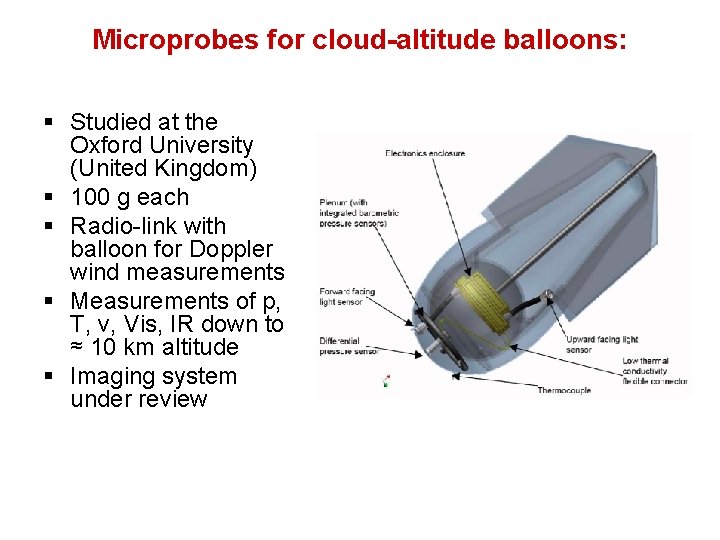 Microprobes for cloud-altitude balloons: § Studied at the Oxford University (United Kingdom) § 100