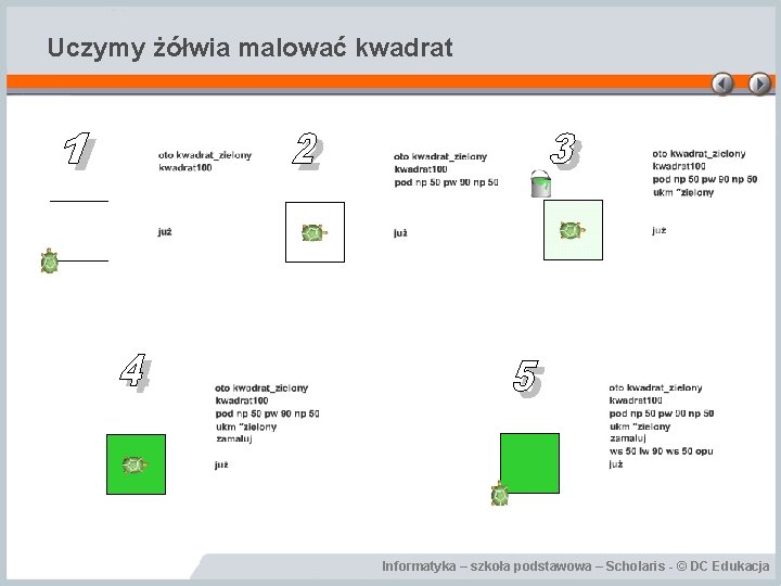 Uczymy żółwia malować kwadrat Informatyka – szkoła podstawowa – Scholaris - © DC Edukacja