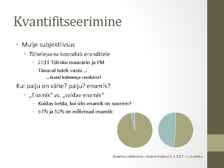 Kvantifitseerimine • Mulje subjektiivsus • Tähelepanu koondub eranditele • 2011 Tōhoku maavärin ja PM