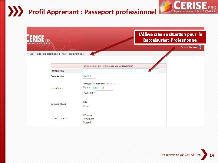 Profil Apprenant : Passeport professionnel L’élève crée sa situation pour le Baccalauréat Professionnel Présentation