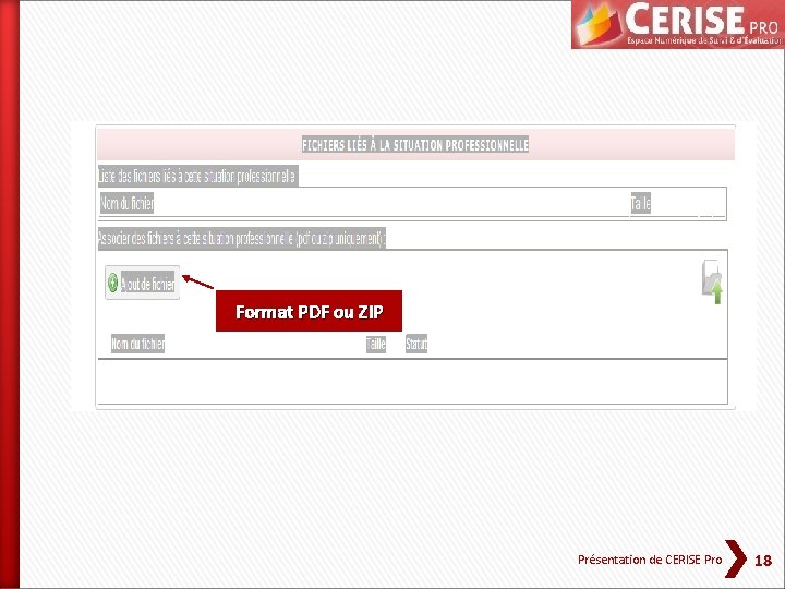 Format PDF ou ZIP Présentation de CERISE Pro 18 