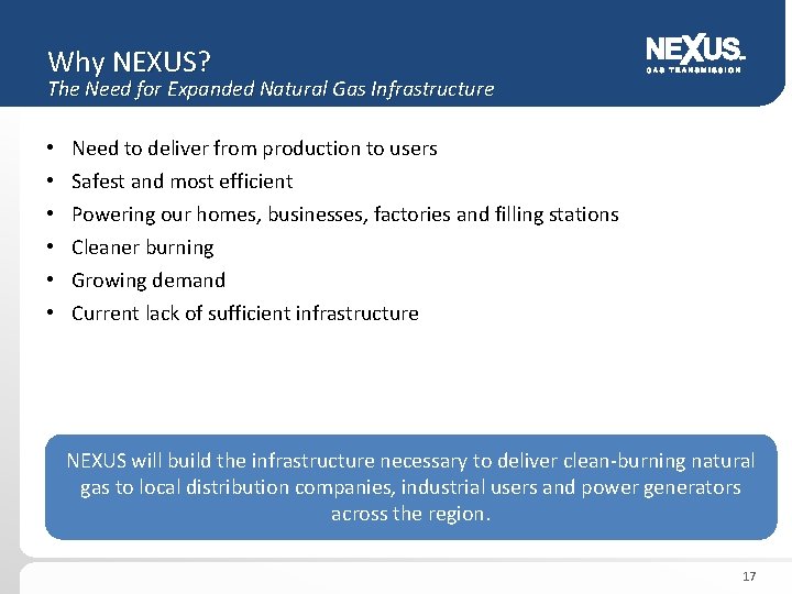 Why NEXUS? The Need for Expanded Natural Gas Infrastructure • • • Need to