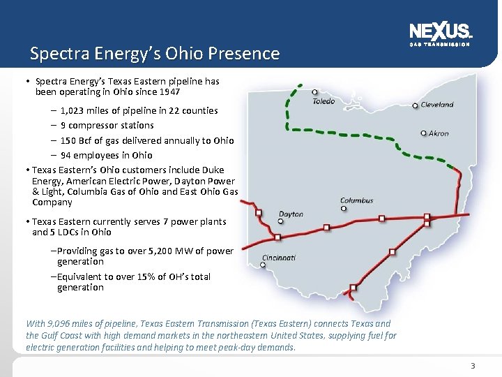 Spectra Energy’s Ohio Presence • Spectra Energy’s Texas Eastern pipeline has been operating in