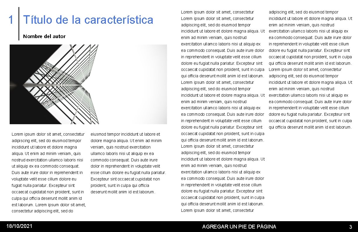 1 Título de la característica Nombre del autor Lorem ipsum dolor sit amet, consectetur