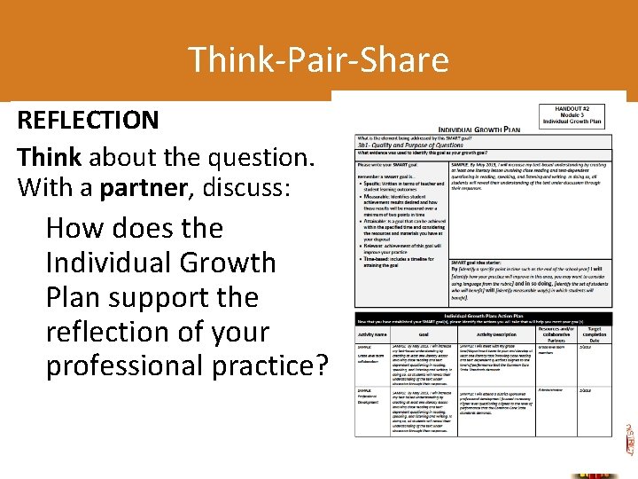 Think-Pair-Share REFLECTION Think about the question. With a partner, discuss: How does the Individual