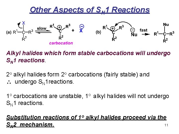 Other Aspects of SN 1 Reactions Alkyl halides which form stable carbocations will undergo