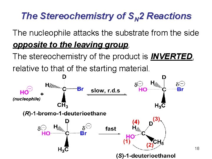 The Stereochemistry of SN 2 Reactions The nucleophile attacks the substrate from the side