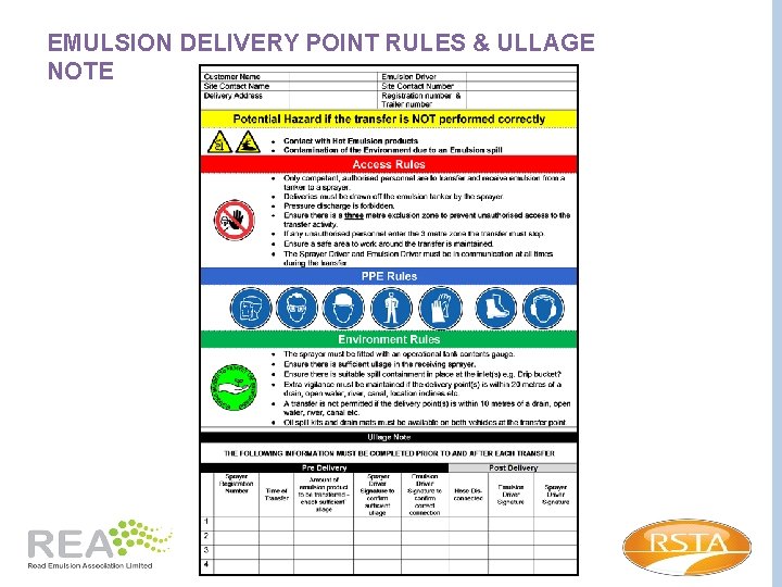 EMULSION DELIVERY POINT RULES & ULLAGE NOTE 