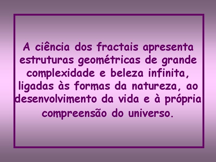 A ciência dos fractais apresenta estruturas geométricas de grande complexidade e beleza infinita, ligadas