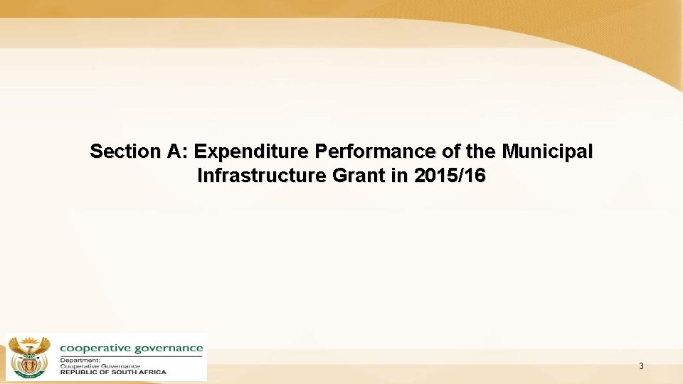 Section A: Expenditure Performance of the Municipal Infrastructure Grant in 2015/16 3 