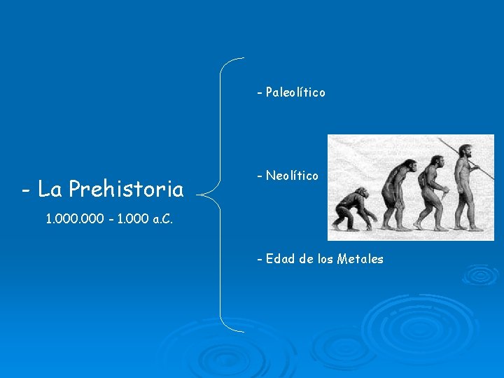 - Paleolítico - La Prehistoria - Neolítico 1. 000 - 1. 000 a. C.