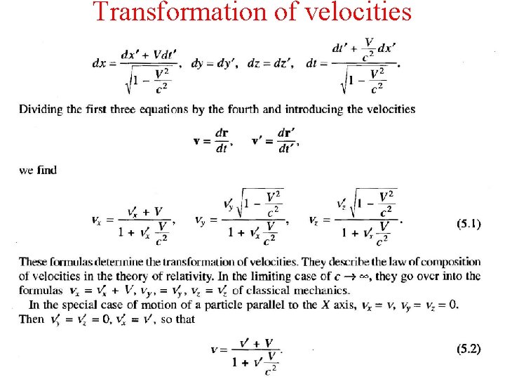 Transformation of velocities 