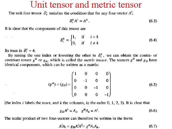 Unit tensor and metric tensor 