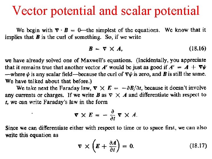Vector potential and scalar potential 