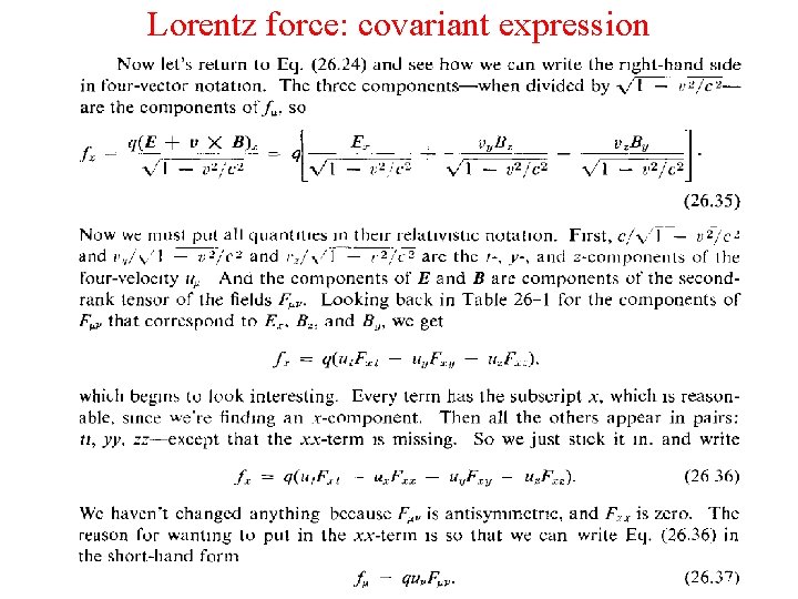 Lorentz force: covariant expression 