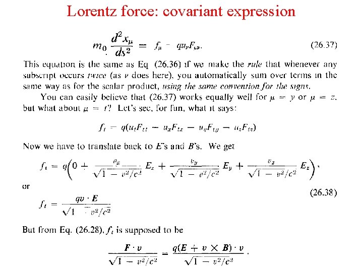 Lorentz force: covariant expression 