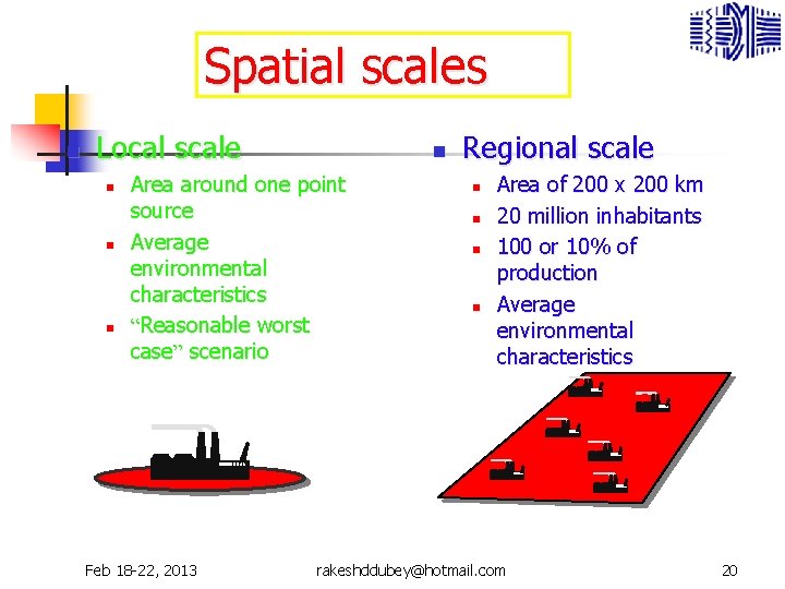 Spatial scales n Local scale n n Area around one point source Average environmental