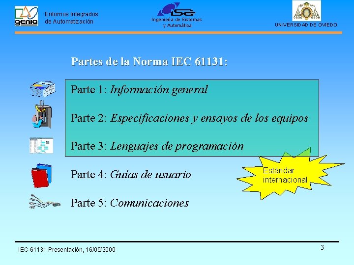 Entornos Integrados de Automatización Ingeniería de Sistemas y Automática UNIVERSIDAD DE OVIEDO Partes de