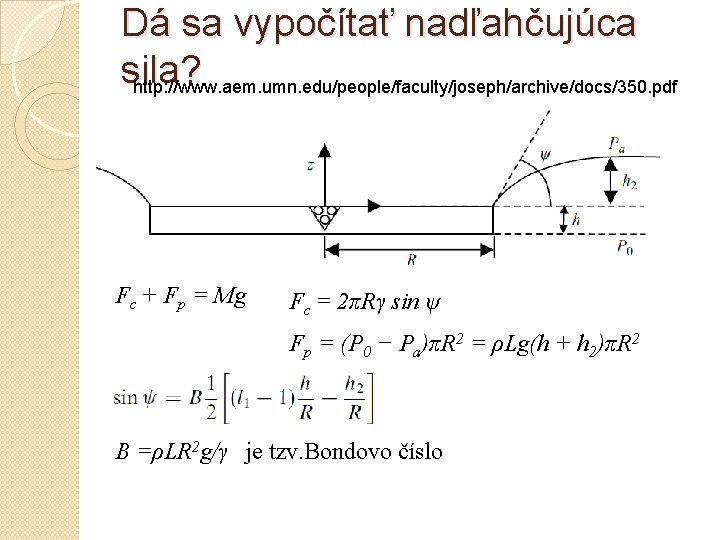 Dá sa vypočítať nadľahčujúca sila? http: //www. aem. umn. edu/people/faculty/joseph/archive/docs/350. pdf Fc + Fp