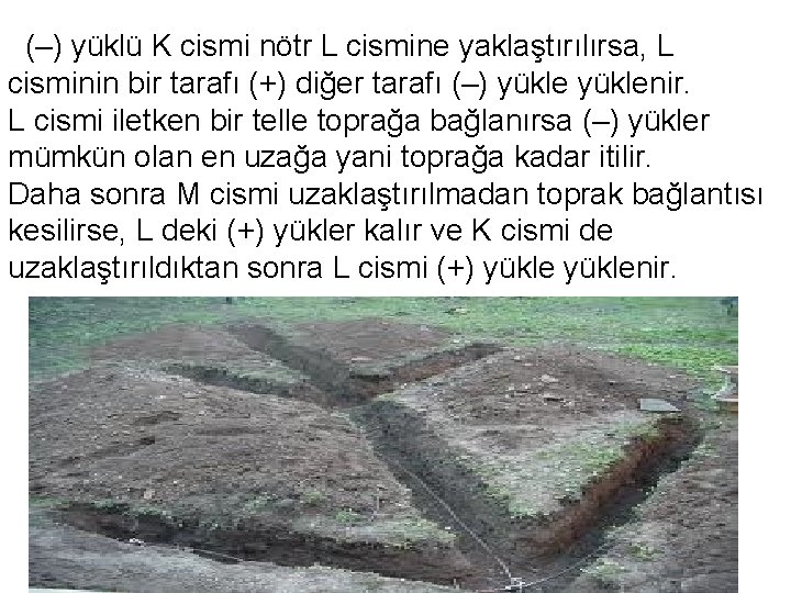 (–) yüklü K cismi nötr L cismine yaklaştırılırsa, L cisminin bir tarafı (+) diğer