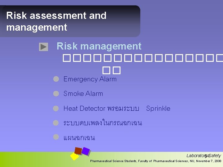 Risk assessment and management Risk management �������� �� Emergency Alarm Smoke Alarm Heat Detector