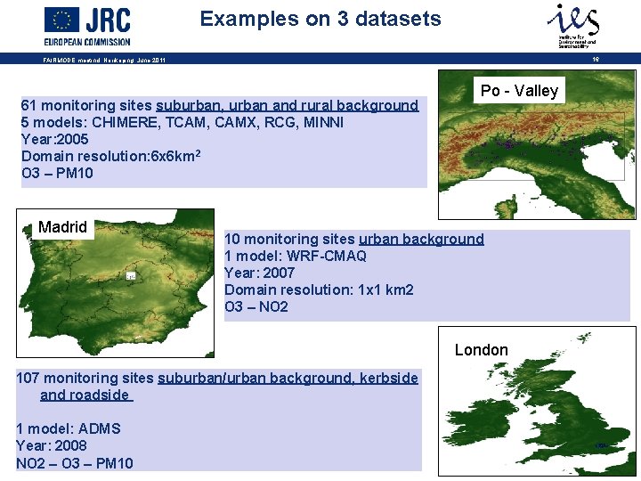 Examples on 3 datasets 16 FAIRMODE meetind, Norrkoping, June 2011 61 monitoring sites suburban,