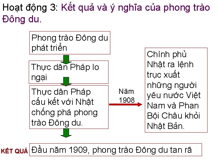 Hoạt động 3: Kết quả và ý nghĩa của phong trào Đông du. Phong