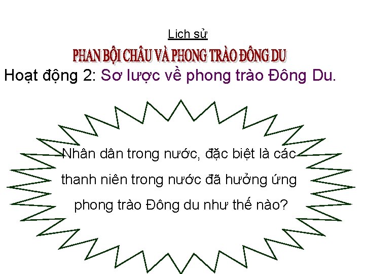 Lịch sử Hoạt động 2: Sơ lược về phong trào Đông Du. Nhân dân