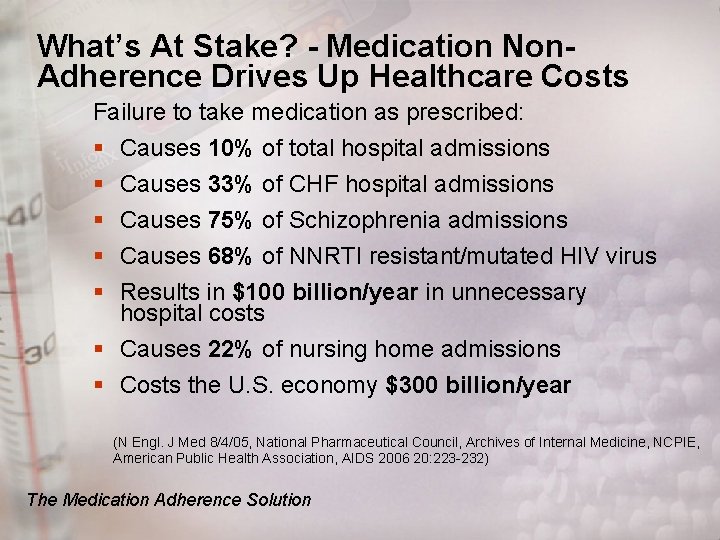 What’s At Stake? - Medication Non. Adherence Drives Up Healthcare Costs Failure to take