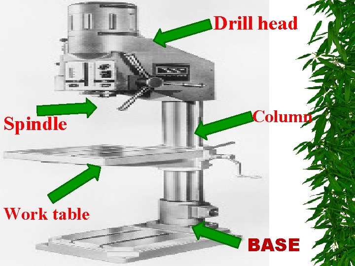 Drill head Spindle Column Work table BASE 