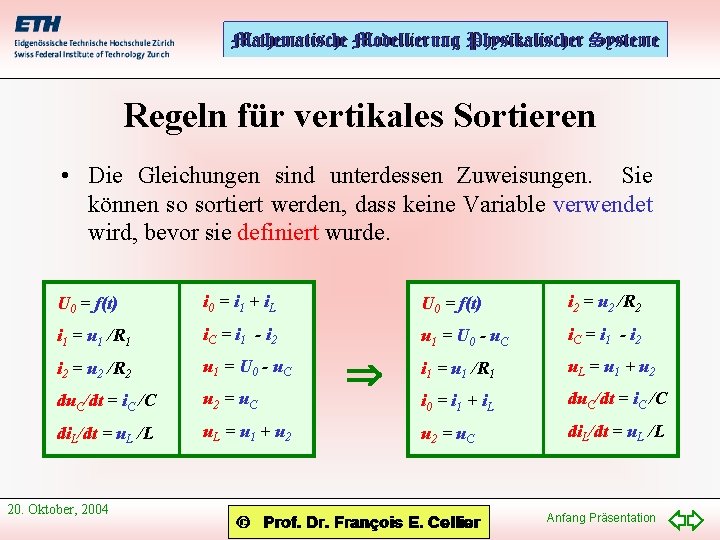 Regeln für vertikales Sortieren • Die Gleichungen sind unterdessen Zuweisungen. Sie können so sortiert