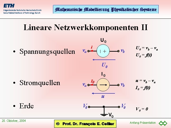 Lineare Netzwerkkomponenten II U 0 • Spannungsquellen va i | + vb U 0