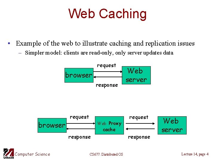 Web Caching • Example of the web to illustrate caching and replication issues –